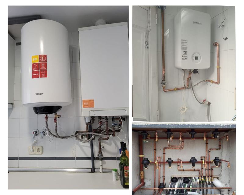 Instalación de termo eléctrico, caldera de gas y colector de fontanería realizada por J.J. Clima&Reformas en Madrid